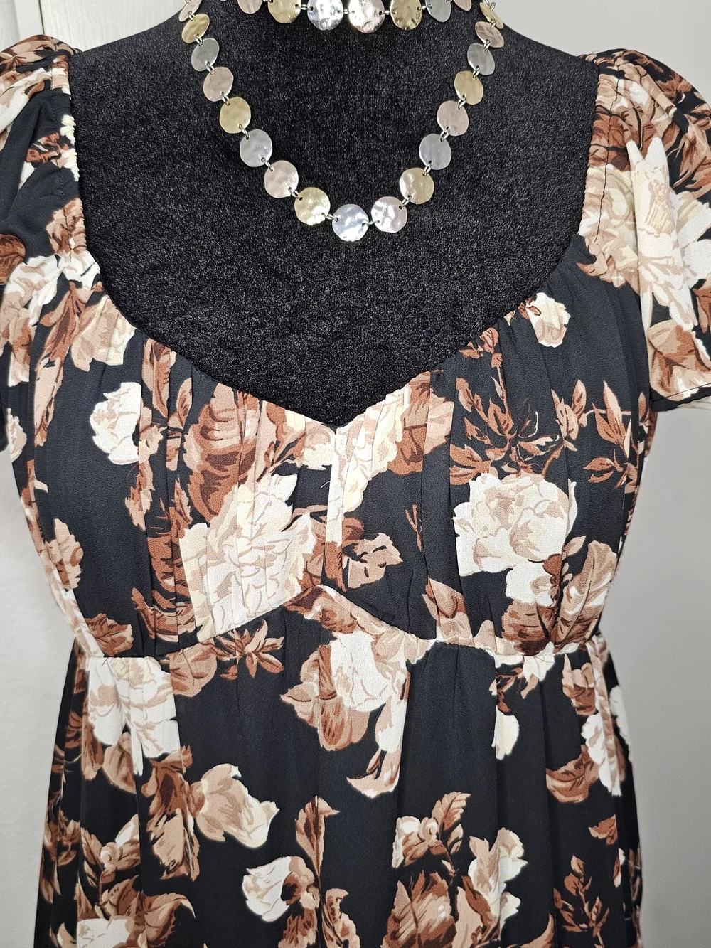Abercrombie & Fitch Black Maxi Dress with Brown & Cream Floral Print